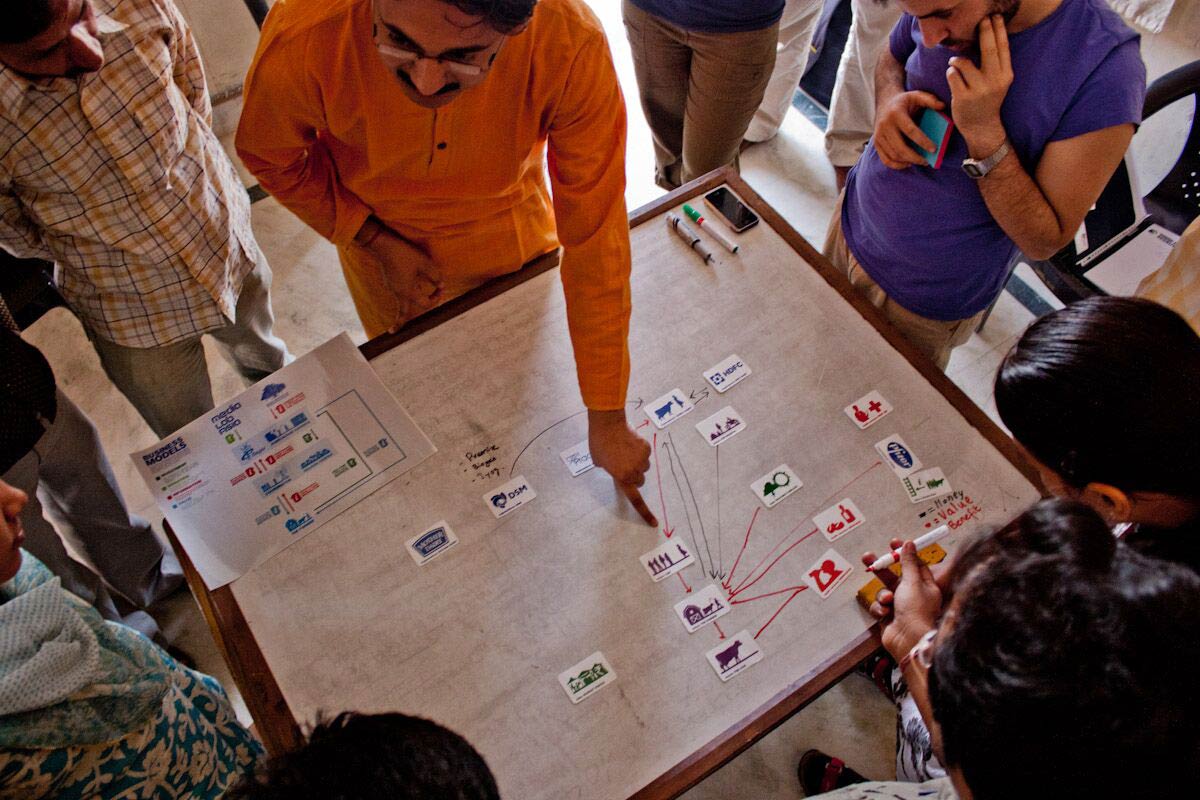 Photo of a business model workshop with stakeholders in rural India