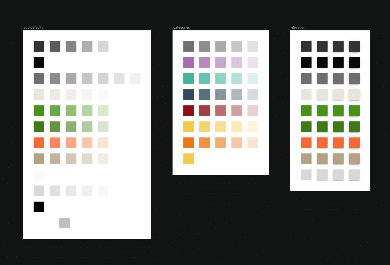 Color palette from the Tinybots design system