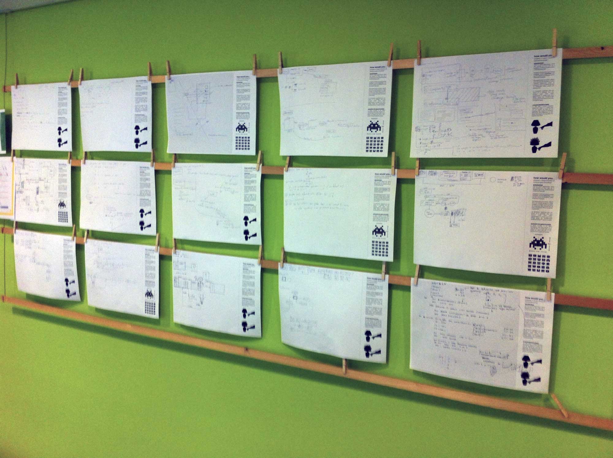Research results of paper programming, hanged on a wall