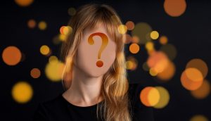 woman with a question mark instead of face