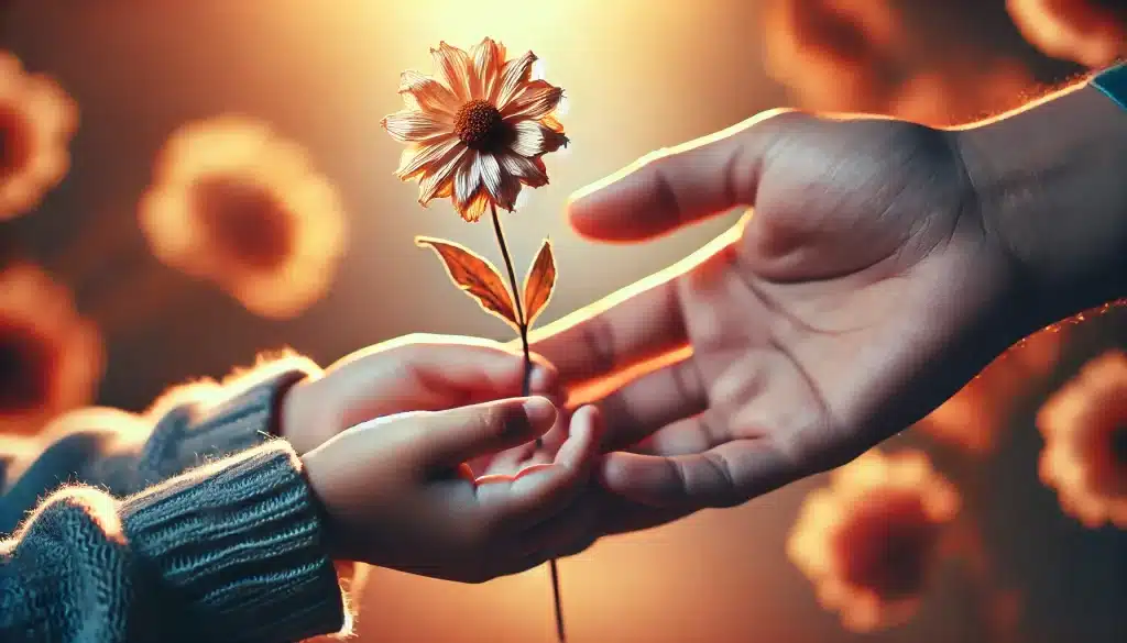 Child handing a wilted flower to parent - symbolising when your adult children let you down