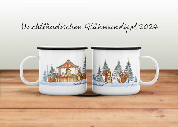 Keramiktasse in Emailleoptik "Vuchtländisches Gliehweindippl 2024" limitiert auf 224 Stück!