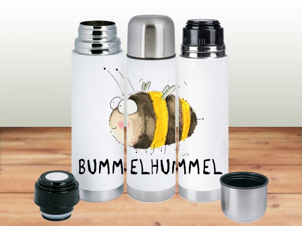 Edelstahl-Thermokanne mit Becher 750 ml "Bummelhummel"