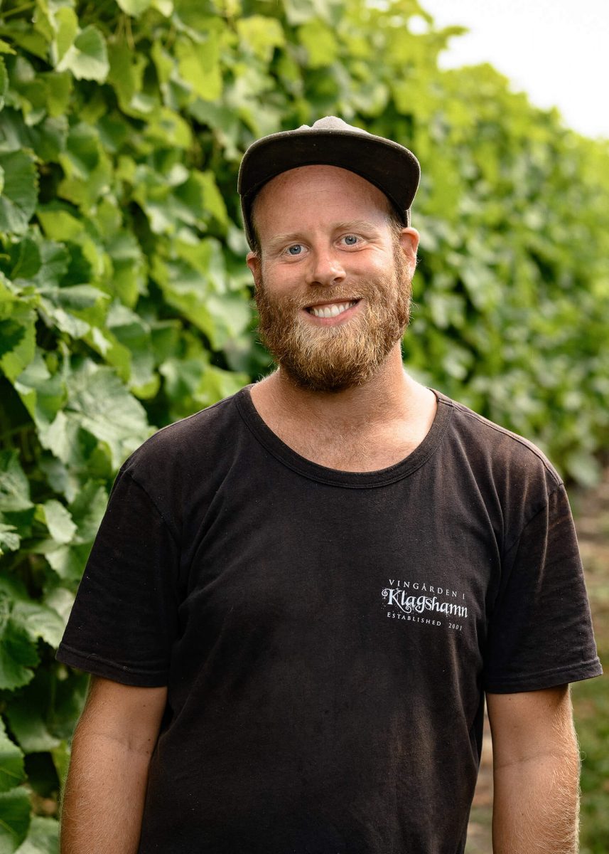 Portrait of vineyard worker. Smiling and look happy.
