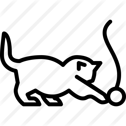 et tegnet ikon av en katt som leker med et garnnøste