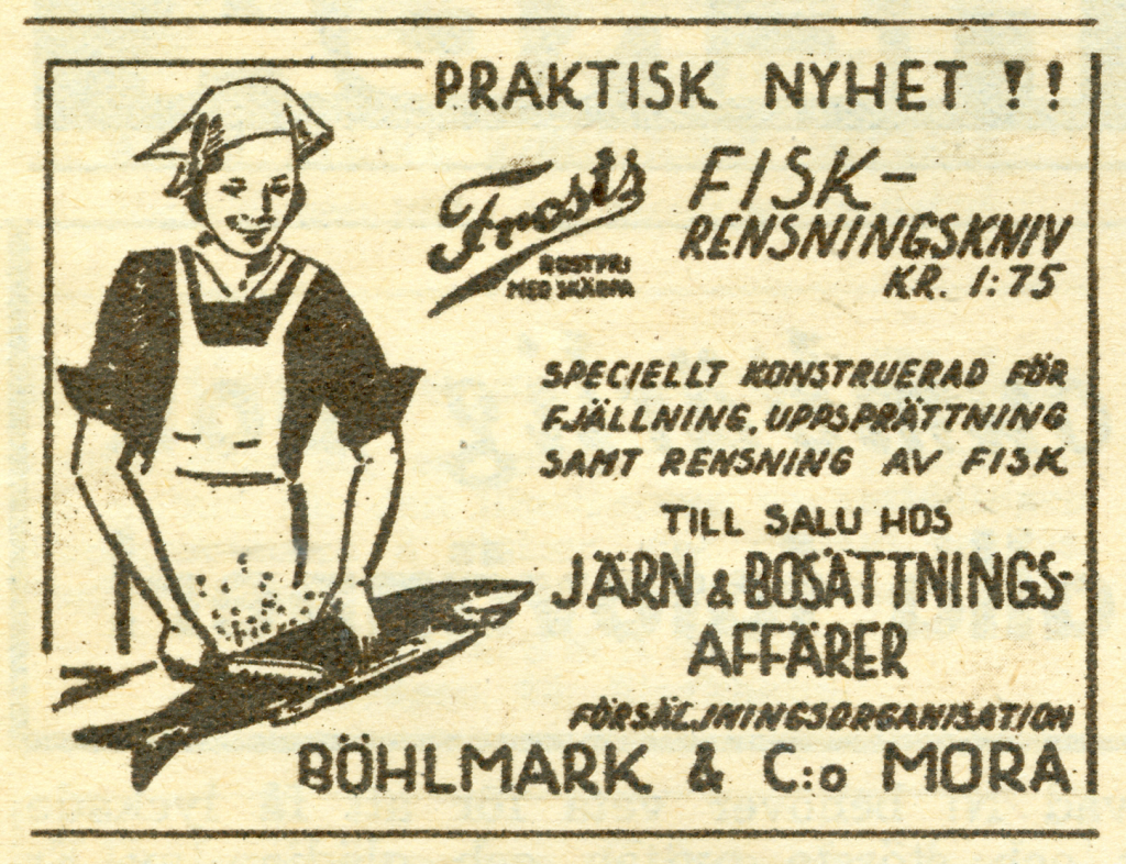 Reklam för Frosts Fiskrensningskniv, i Såningsmannen, Nr. 18, 1938.