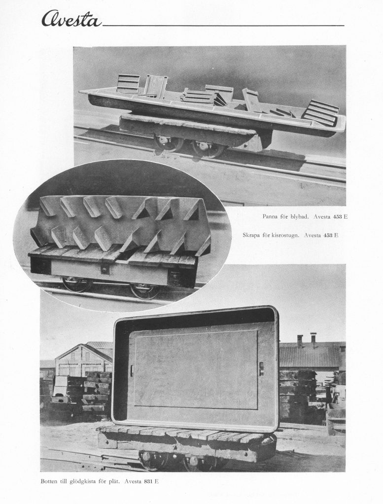 Glödkista i Avesta 831E och panna för blybad i Avesta 453E (Duplex) och skrapa för kisrostugn i Avesta 453E, 1936.