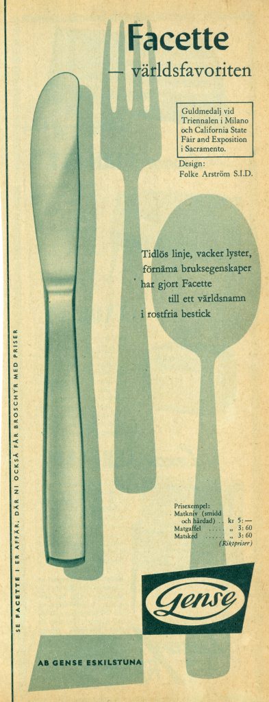 Reklam för Gense Facette publicerad 1957.