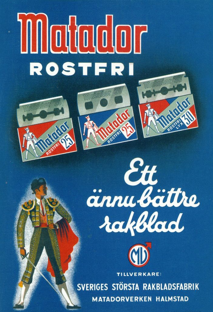 Matador Rostfri - ett ännu bättre rakblad från Matadorverken i Halmstad. Reklam från cirka 1950.