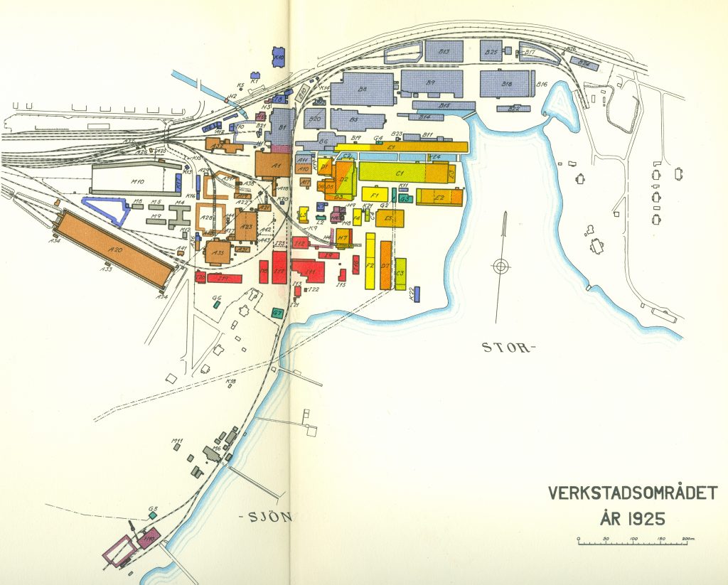 Karta över verksområdet i Sandviken 1925. Bild från Ett Svenskt Jernverk - Sandviken 1862-1937.