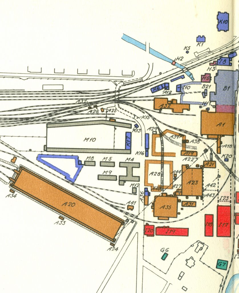 Uppförstoring av karta över verksområdet i Sandviken 1925. Bild från Ett Svenskt Jernverk - Sandviken 1862-1937.