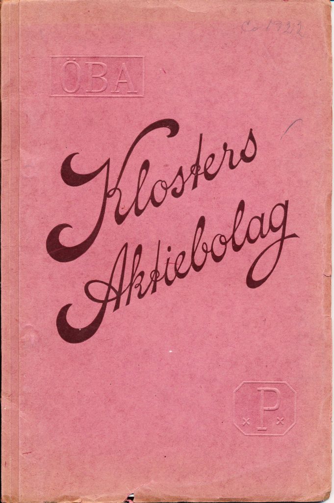 Klosters Aktiebolag - Broschyr från 1922 (cirka).