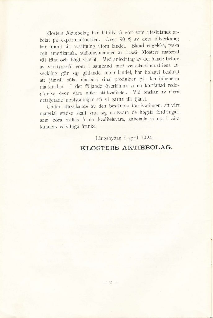 Ur broschyr från Klosters AB utgiven 1924.  