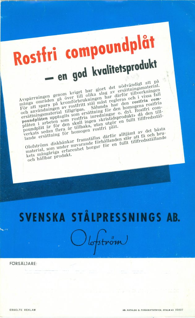 Svenska Stålpressnings AB, Olofström, 1943.