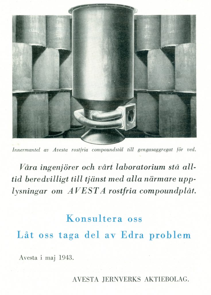 Avesta Jernverk om rostfri compoundplåt, 1943.