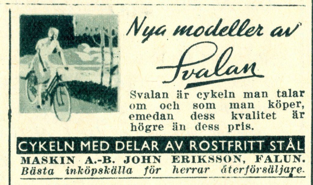 Annons ur Husmodern,nr 13, 1935, sidan 12. Svalan, Falun, rostfritt stål.