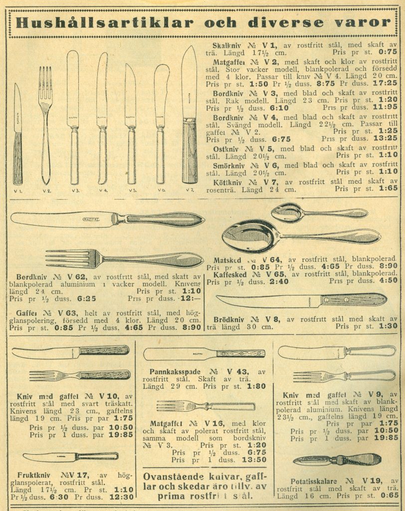 Ur Clas Ohlsson & Co´s katalog 1932-1933. (Sidan 90) Rostfriitt stål, bestick)