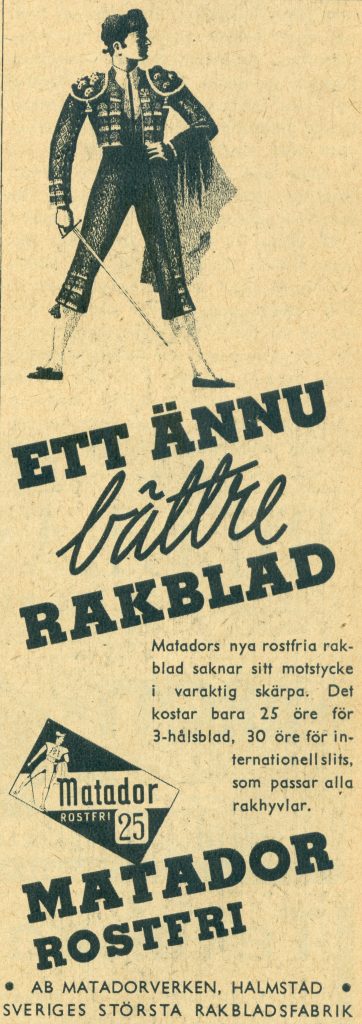 Matador rostfria rakblad - ett ännu bättre rakblad - annons i Svensk Motortidning, nummer 48.