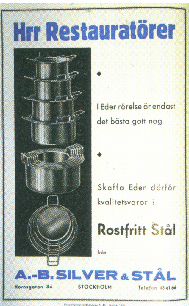 Annons från Silver och Stål, 1934. (Ur Aluminium och rostfritt stål.) 