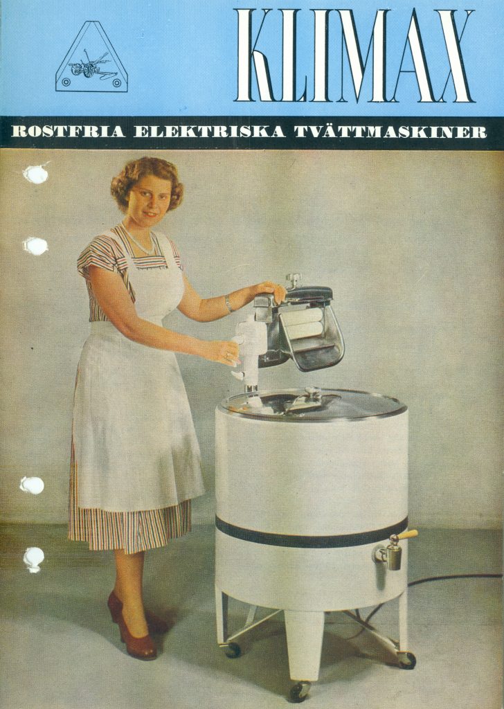 KLIMAX Rostfria Elektriska Tvättmaskiner, Liten broschyr tryckt 1954 från Arvika-Verkens Försäljnings AB i Katrineholm. (Bild 1)