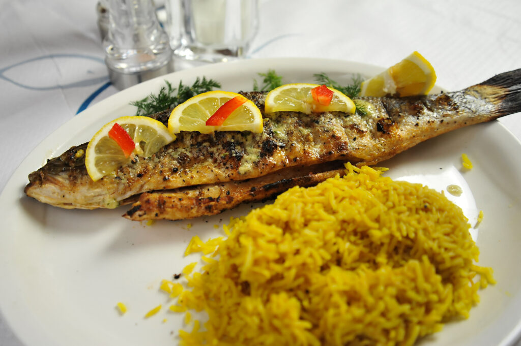 Fresh fish served at Rozafa Greek restaurant.