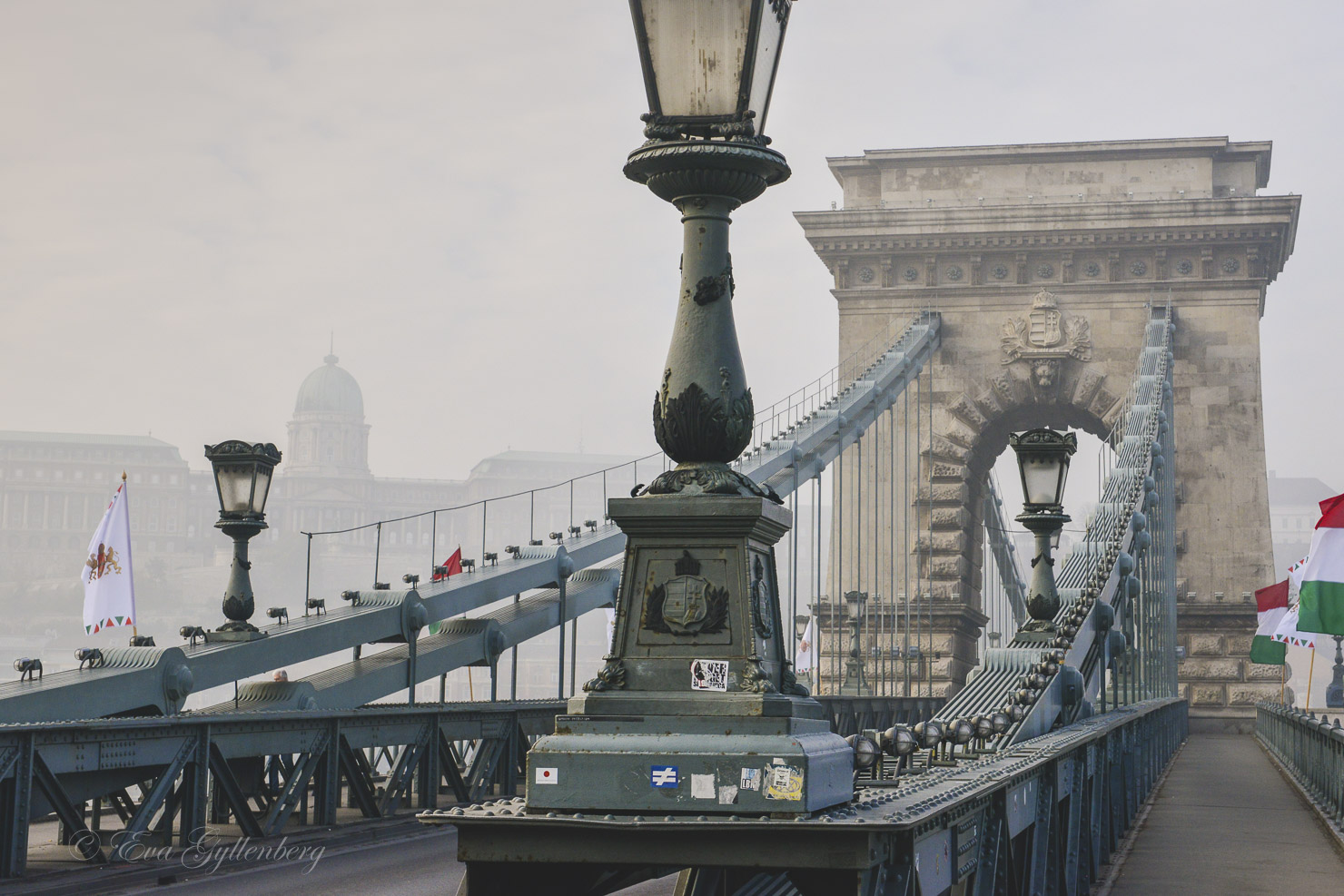 Chain Bridge in Budapest in fog