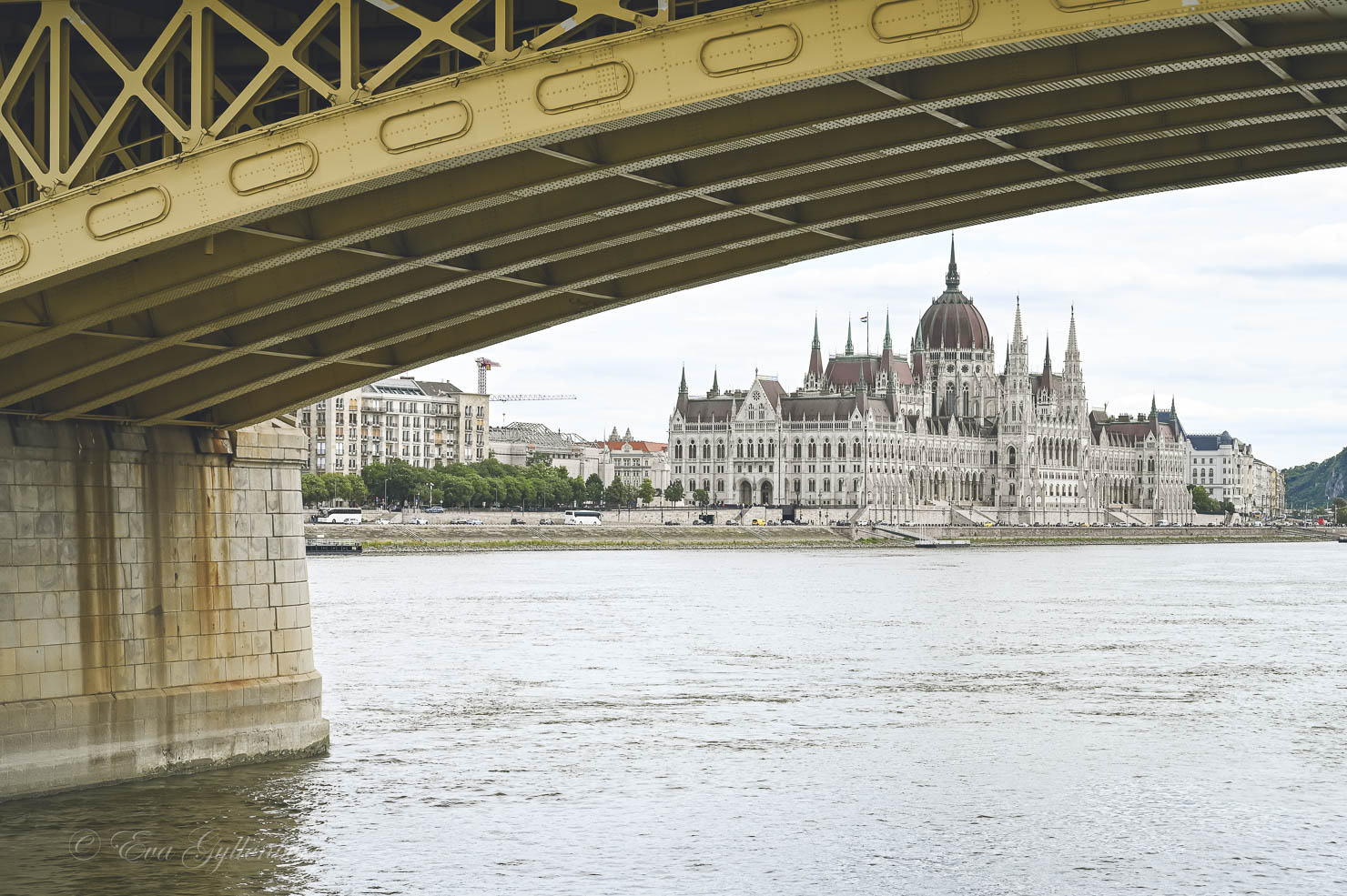 The Parliament Building in Budapest seen from a river cruise on the Danube