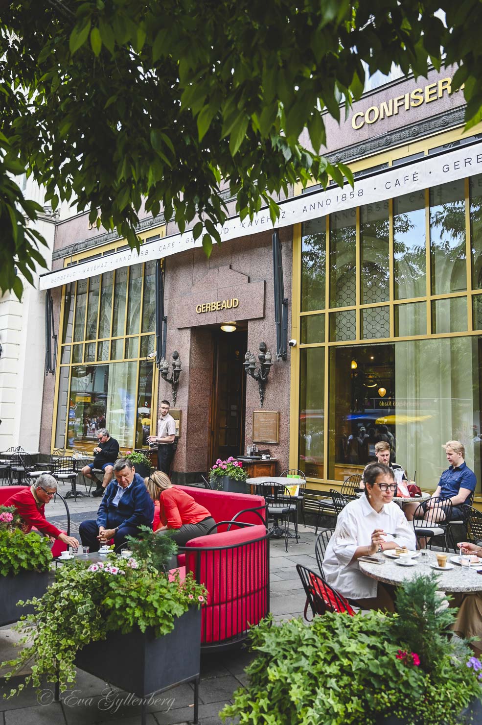 The outdoor seating at Café Gerbeaud in Budapest