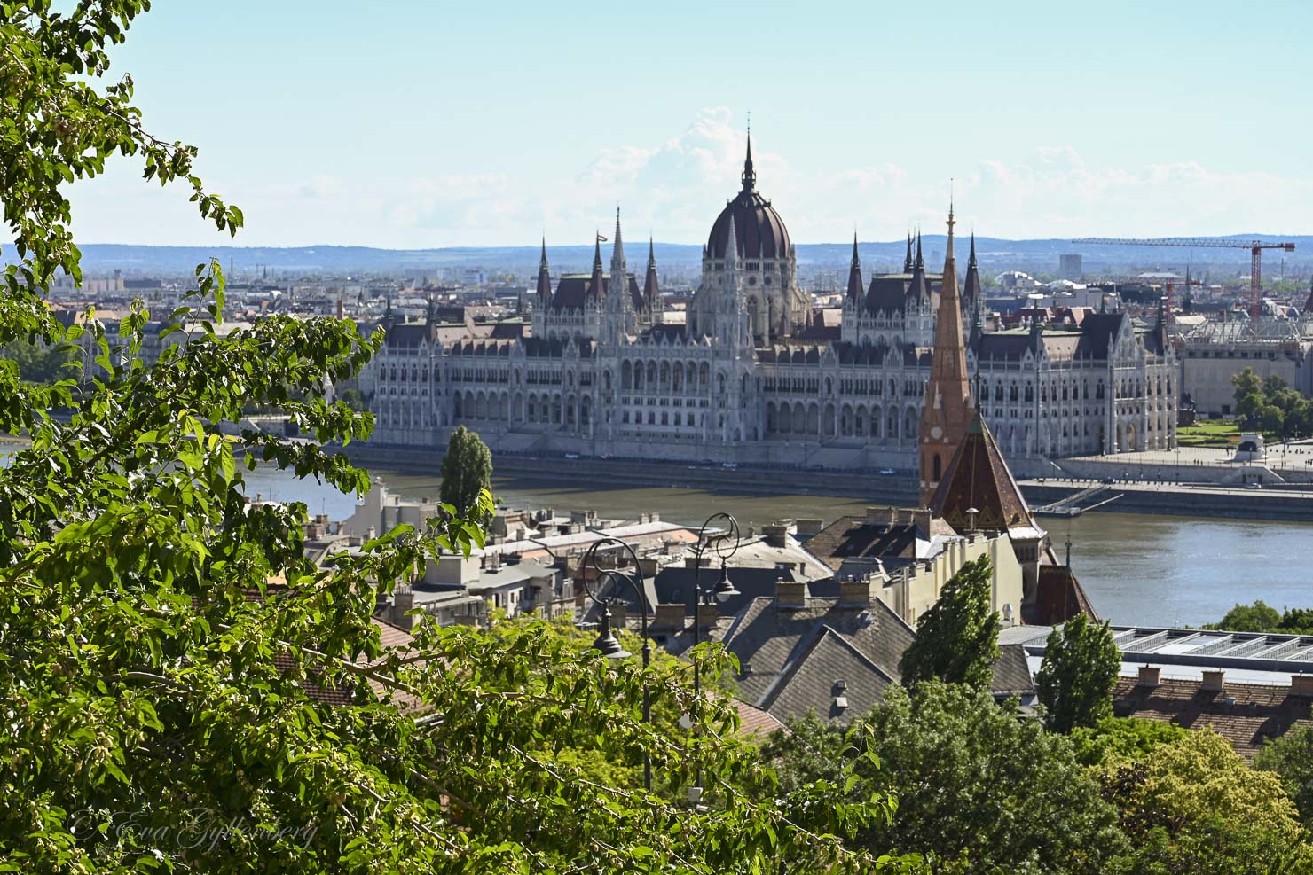 Parliament seen from the Fisherman's Bastion on a sunny summer day