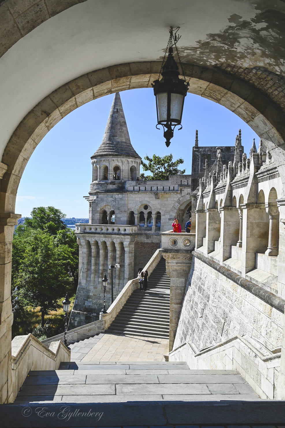 The white stone walls and towers of the Fisherman's Bastion