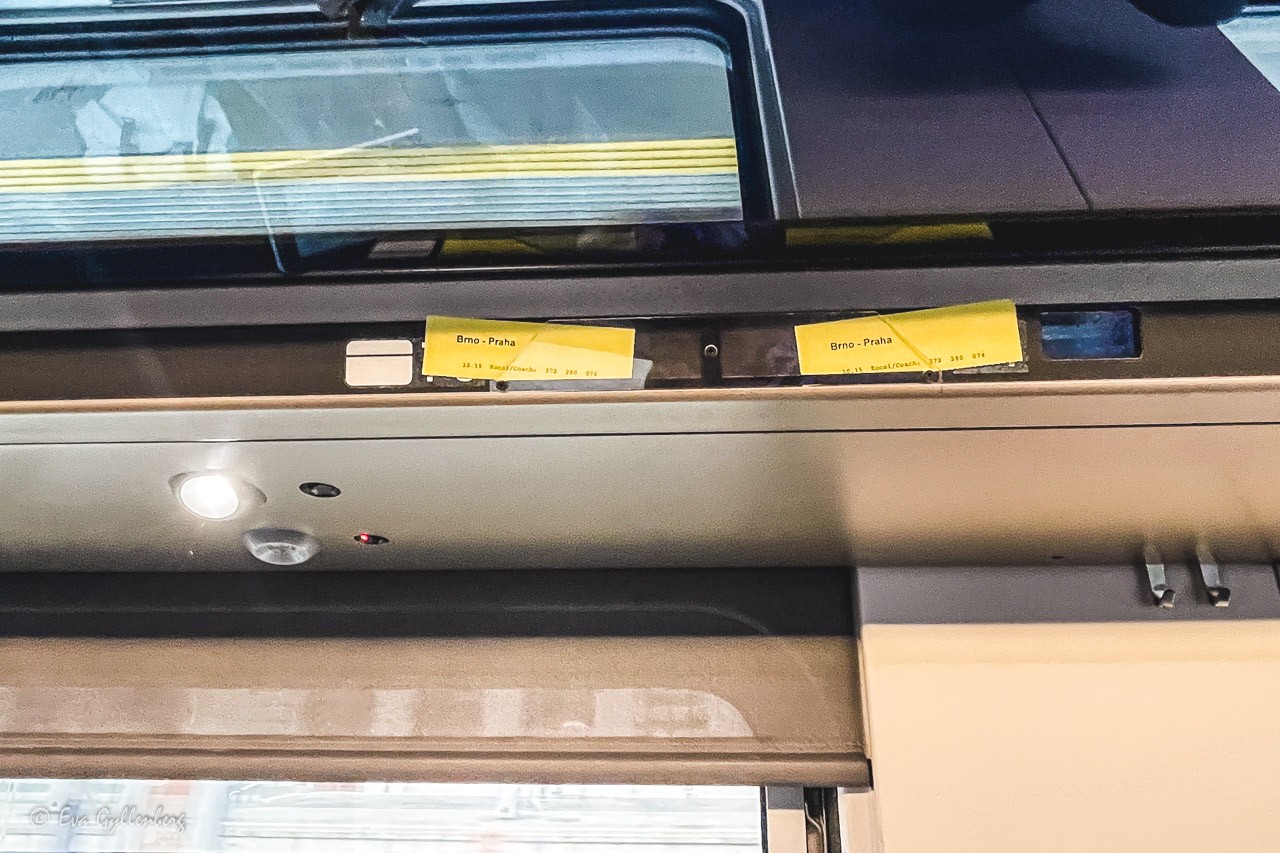 Marked and booked seats on a Czech train