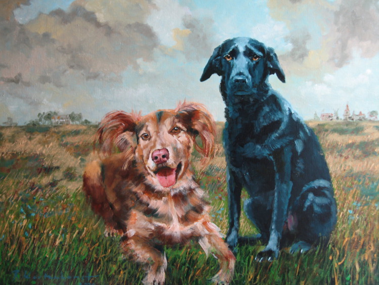 portret in opdracht portretten in opdracht schilderij honden hond rashond combinatie schilderij Hondenportret