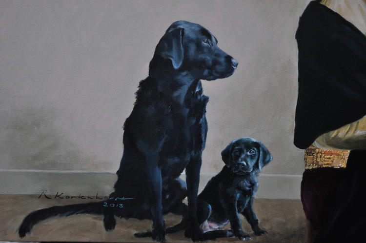 dierenportretten labrador portret in opdracht portretten in opdracht schilderij honden hond rashond combinatie schilderij Hondenportret
