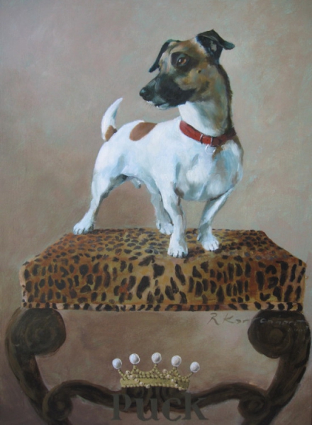 Puck portret in opdracht portretten in opdracht schilderij honden hond rashond combinatie schilderij
