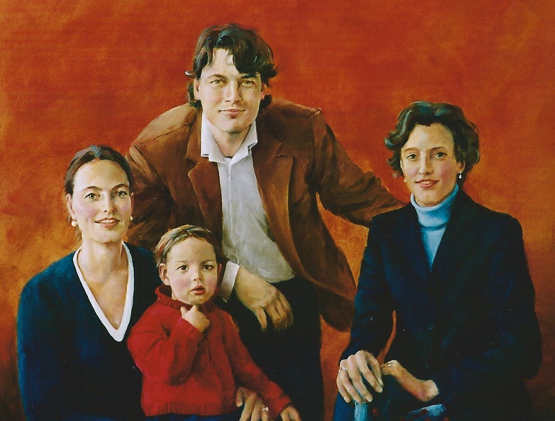 Familie Verbeet, Jeroen en Thijl, Anne-Marie en Irene portretten in opdracht portret in opdracht Gilles, Nathalie, Clare, Clue Dutertre schilderij