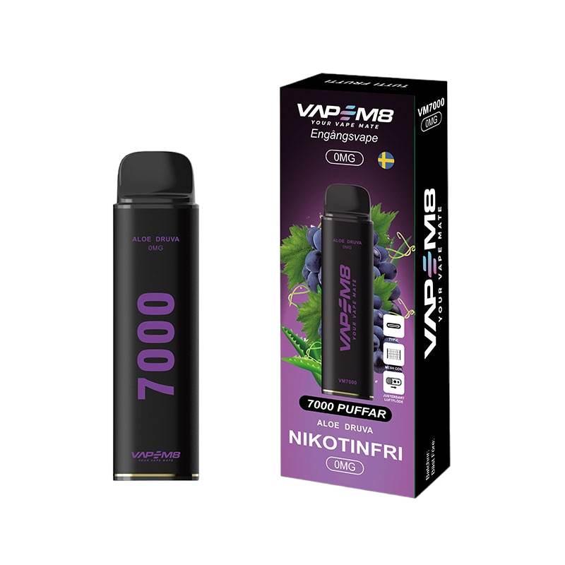 VapeM8 VM7000 MESH – Aloe Druva Nikotinfri 7000 Puffar