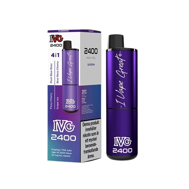 1 12 IVG 2400 4in1 Mesh Purple Edition 4*2ml Engångs Vape 20mg