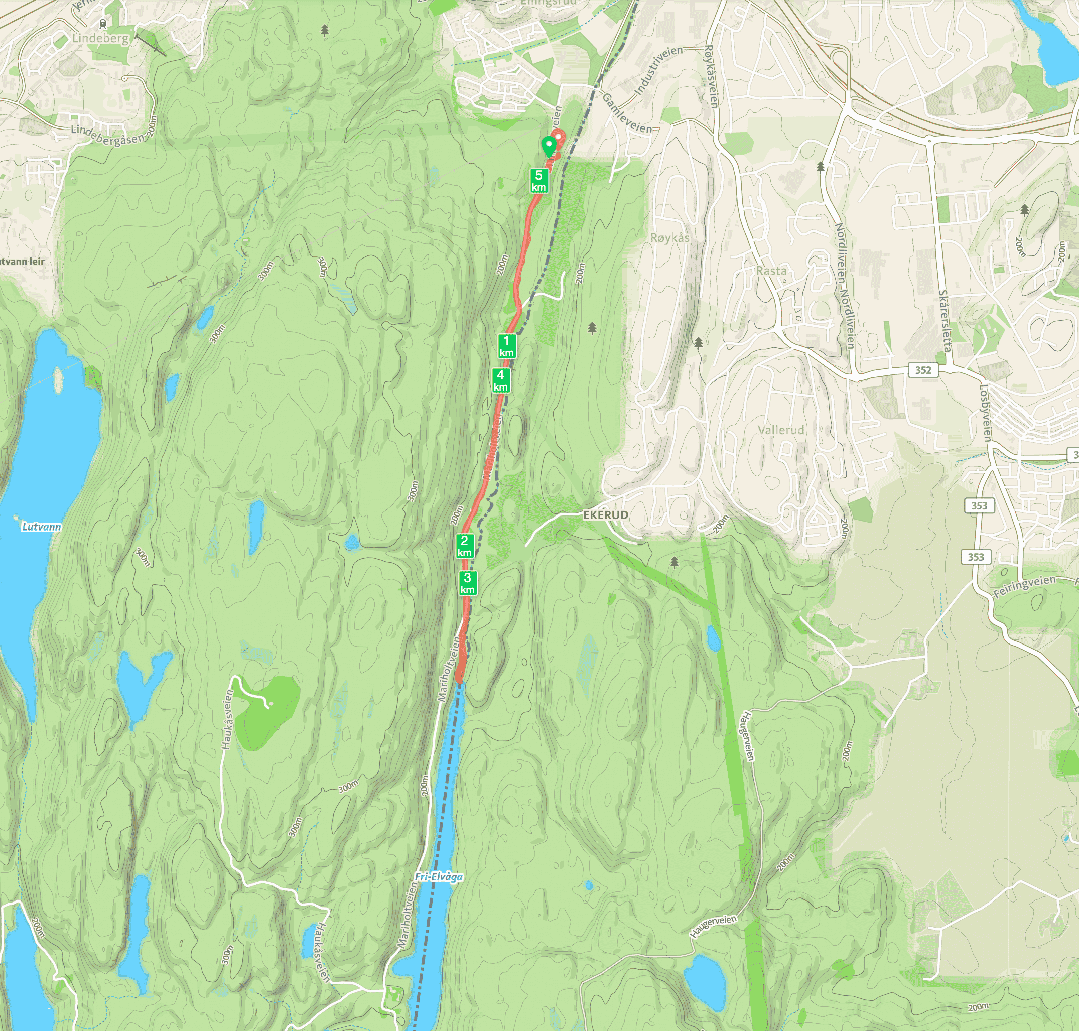 Kart fra Ellingsrud til Nord-Elvåga