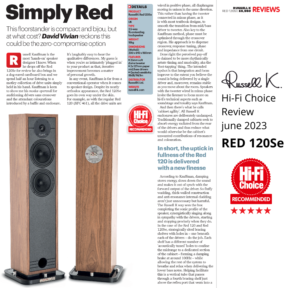 Page 1of2 review Hi-Fi Choice june 2023 - all stars recommened - Russell K Red 120Se