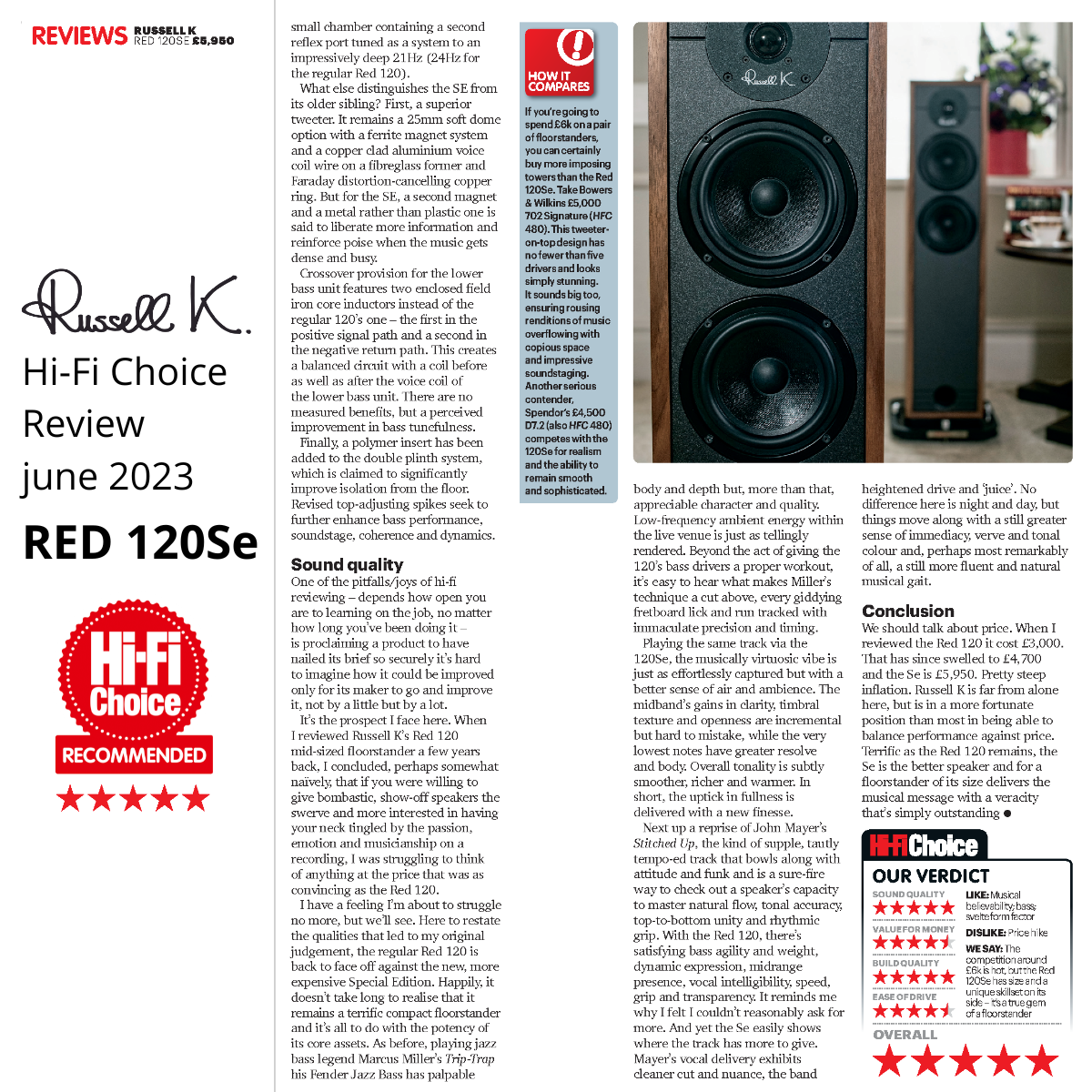 Page 2of2 review Hi-Fi Choice june 2023 - all stars recommened - Russell K Red 120Se