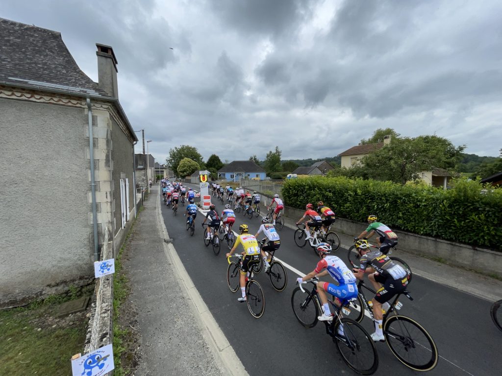 Tour de France 2022 using Safe Cycling Safety Sign (Mobile LED-sign for sporting events) with commercial space for event sponsors.