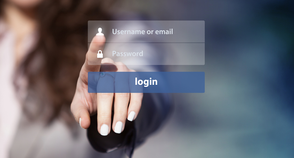 Woman using login interface on touch screen