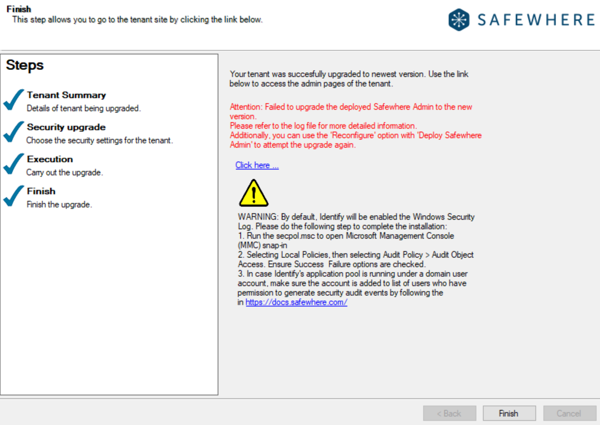 Identify Configurator Upgrade Admin Fail