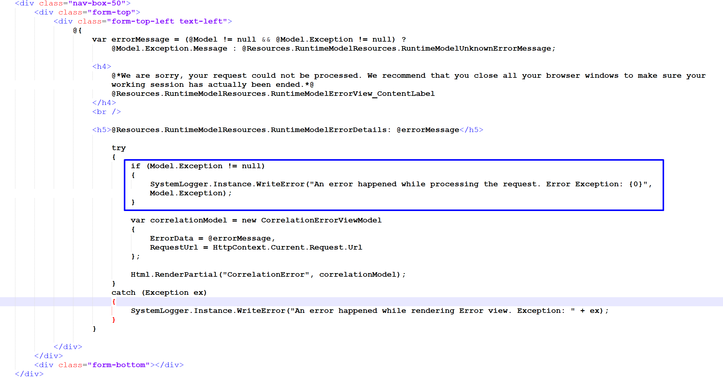 Razor Update View Error