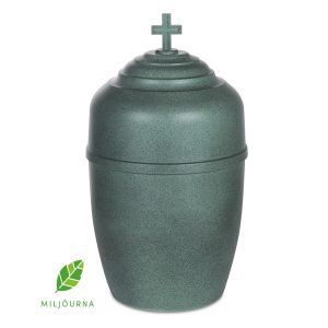 bild på grön urna med ett kors