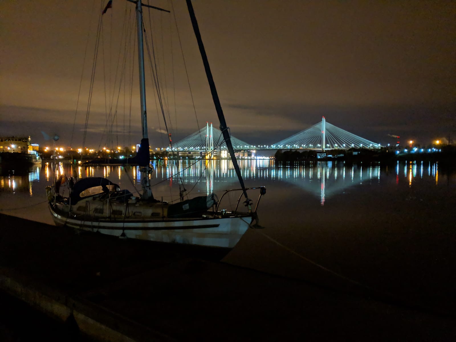 Blue Dove waiting to go through the bridges