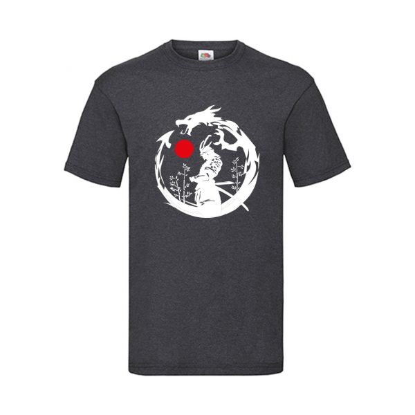 T-shirt Dragon samouraï gris chiné foncé