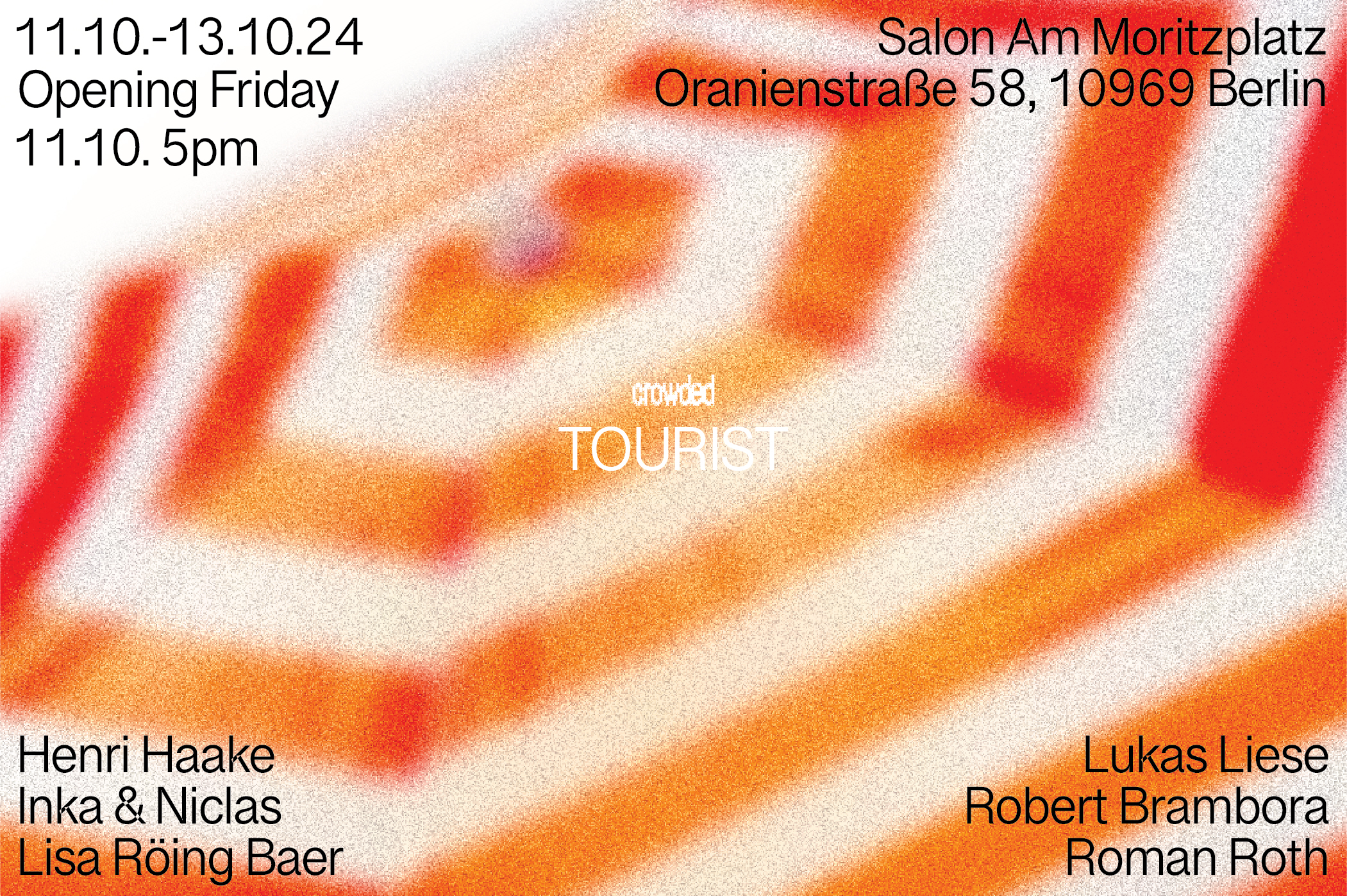 You are warmly invited to Salon am Moritzplatz for a group exhibition: TOURIST. To the tourist, everything is imbued with life-altering potential stopping short of deliverance. Airplane terminals, bus stops and stations are viaducts of desire giving way to sun-kissed terraces that promise to bridge the gap between reality and imagination. Elusive places where fulfillment awaits and every gesture contains the possibility of completeness.  