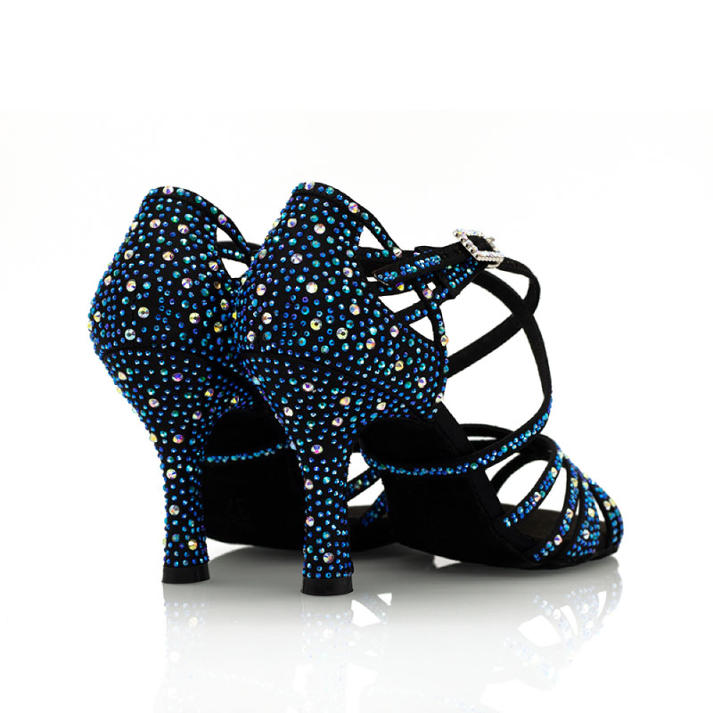 Salsaschoenen | Blauwe Salsa Schoenen Dames Met Diamant | Latin Dansschoenen