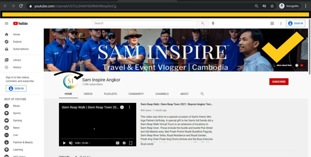 Sam Inspire Angkor YouTube Channel